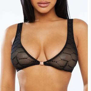 Savage X Fenty Black Caviar Flocked Logo Bralette